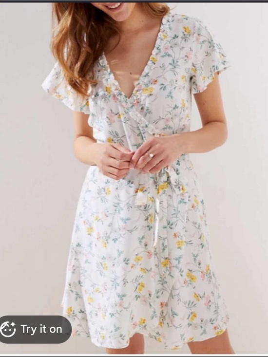 LOFT Dresses & Skirts - LOFT White Floral Wrap Mini Dress with Yellow & Pink Flowers